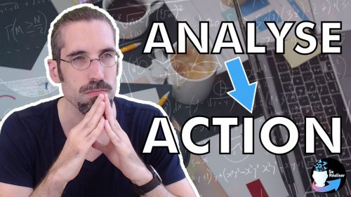Miniature de la vidéo avec Bastien qui réfléchit et les mots "analyse" et "action" reliés par une flèche