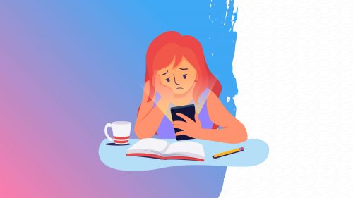 Dessin d'une personne s'ennuyant en regardant son téléphone portable