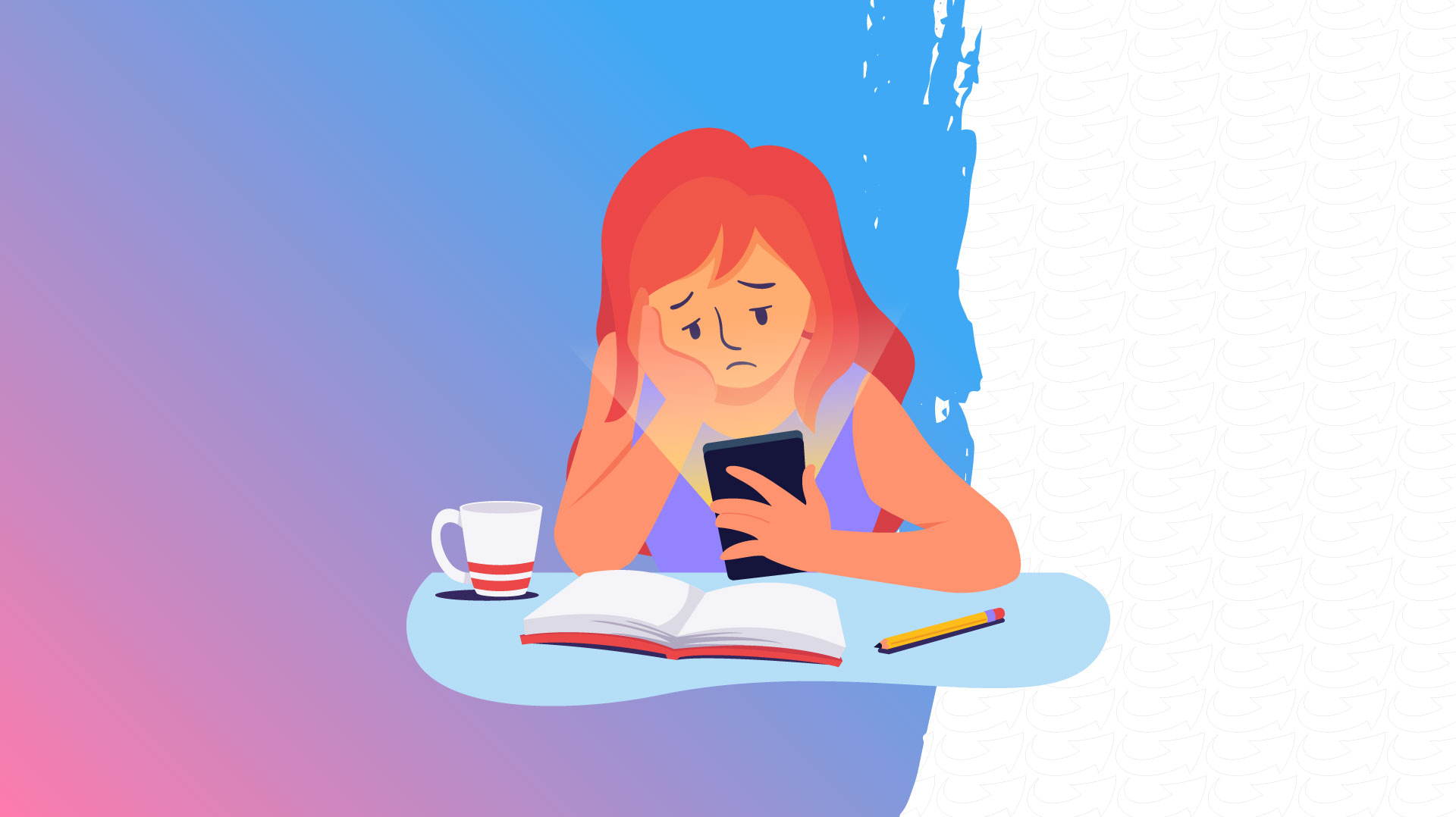 Dessin d'une personne s'ennuyant en regardant son téléphone portable